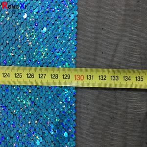 Prix compétitif RXF0751 5MM tissu à paillettes réversible multicolore 100% polyester maille paillettes dentelle française tissu de broderie - Product Image 5