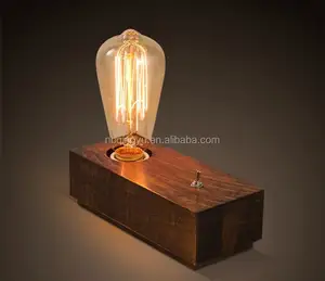 Most popular products in Europe Retro table lamp wooden base wood vintage light with dimmable switch and fabric cable