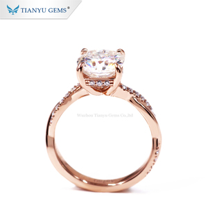 Tianyu Permata Fashion Twist Cincin Bantal Cut Moissainte Murni Mawar Emas Cincin Pernikahan untuk Wanita - Product Image 2