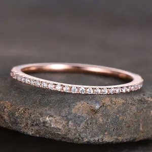 PLW026 Customize 2018 New designs 14K rose gold Halo pave'se small moissanite eternity wedding ring