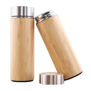 Caneca térmica de bambu 304 aço inoxidável, feita de aço inoxidável com isolamento térmico para chá e café, presente