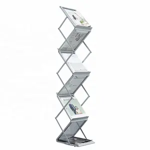 Aluminum Frame A4 Magazine Exhibition Acrylic Board Display Stand Silver Folding Catalog Brochure Holder Stand For Promotion