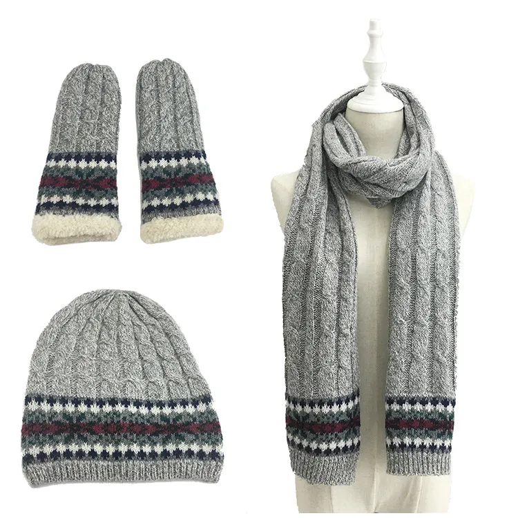 Hot Selling High Quality Super Soft Classical Style Unisex Wool Scarf Hat Gloves Sets