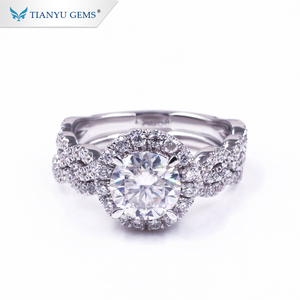 Tianyu gemas custom redondo Corazón y flecha corte anillo oro blanco anillo de bodas conjunto