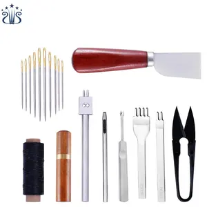 L17 10pcs Easy Use Leather Sewing Needles Wax Thread Leather Craft Punch Tool Kit