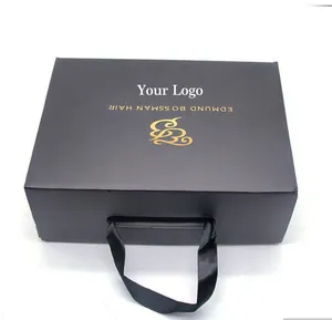 صندوق هدايا أسود مخصص للطباعة لتغليف الأحذية والملابس بمقبض شريطي