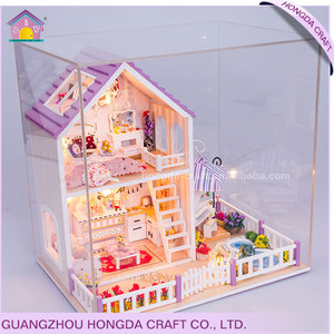 Montado com luz e <span class=keywords><strong>1</strong></span>:24 móveis em miniatura diy kit casa de boneca 2015