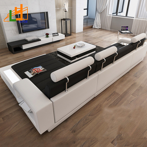 Lujo de madera esquina L cuero forma 8 plazas sofá muebles Alibaba <span class=keywords><strong>online</strong></span> venta sofá salón - Product Image 1