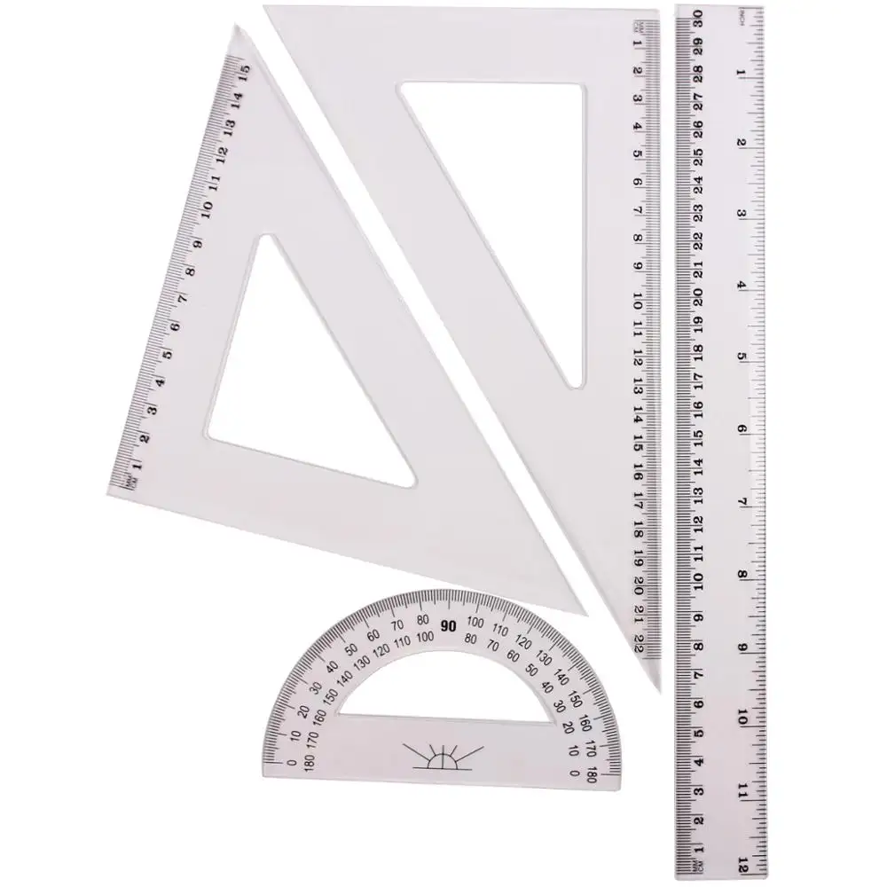 30cm promotion 4pcs geometric school ruler set