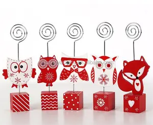 Wooden owls namecard holder decoration,christmas wooden fox on desk memo clips xmas gifts for home decoration