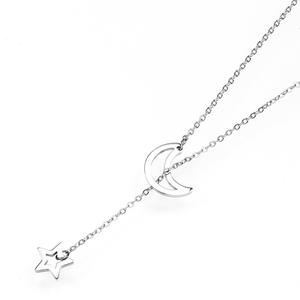 2022 Offre Spéciale 70cm collier lariat lune et étoile en acier inoxydable doré pour <span class=keywords><strong>femme</strong></span> - Product Image 3