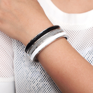 HANSIDON Punk nero mix bianco smalto a olio spot braccialetti grandi polsini donna lega dichiarazione braccialetti bracciali gioielli nuovo - Product Image 2