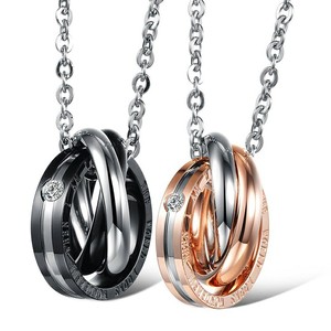 Marlary liontin kalung pasangan cinta tanpa batas, perhiasan pernikahan, kalung pasangan, lingkaran ganda, baja tahan karat
