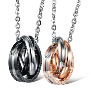 Marlary Stainless Steel Double Loop Couples Endless Love Couple Necklace Pendant For Wedding Jewelry