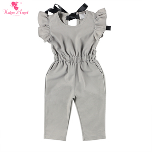 Infant & ToddlersリネンJumpsuit Girls Flutter Sleeve Gary Elastic Band Around Waist Baby Romper