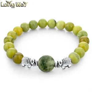 Verde jade forma redonda pedra beads elastic band 8mm frisado personalizado relação de pulso pulseira para as mulheres