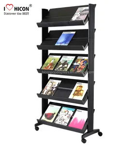 Create Positive Shopping Experience Floor Stand Book Letuo Magazine Retail Metal Display Rack Store Shelf Display Unit On Wheels