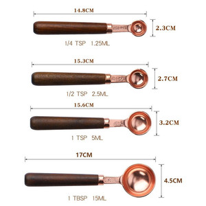 ชุดช้อนตวงสแตนเลสเคลือบโรสโกลด์ 4 ชิ้น ด้ามไม้วอลนัท อุปกรณ์ทำขนมขายดี - Product Image 2