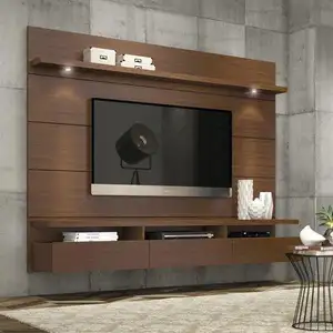 Armario de tv montado en la pared, color marrón, con luz LED