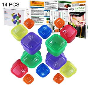 Contenitore per porzioni di cibo senza BPA da 14 pezzi Kit contenitore per il controllo delle porzioni multicolore da 21 giorni per piani dietetici perdere peso - Product Image 1