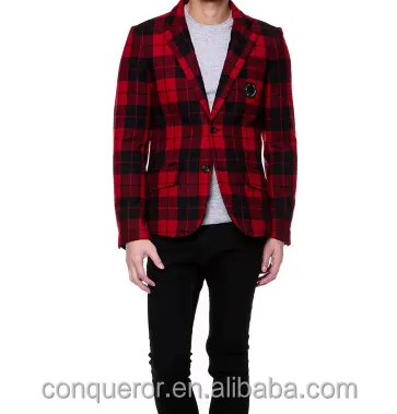 2015 men's customized red and black plaid blazer suits20150276