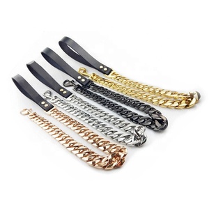 Chine usine fournisseur poignée en cuir durable métal décoratif arc-en-ciel aurore couleur chaîne grande race chien laisses <span class=keywords><strong>collier</strong></span> - Product Image 5