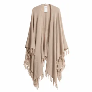 autumn cashmere fashion cape tassel knitted shawl cashmere poncho for ladies