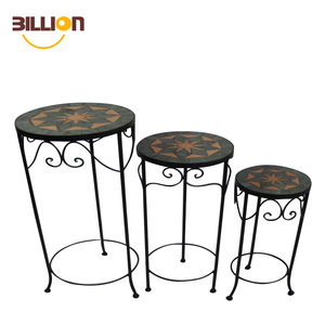 Ensemble De <span class=keywords><strong>2</strong></span> Ronde En Céramique Extérieure Robuste En Plein Air Pot De Fleur Mosaïque Plant Stand - Product Image 2