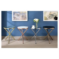 Table basse ronde petite en fer doré avec revêtement en poudre, style moderne, pour salon, usage domestique, collection SWT 2025 Dubaï