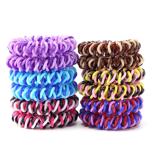 Aangepaste Logo Vrouwen Transparante Rubberen Band Telefoondraad Spiraal Elastische Haarbanden <span class=keywords><strong>Scrunchies</strong></span>