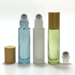 Hengjian 10ml colored glass roller bottle cosmetic roll on ball for essential oil with gold cap