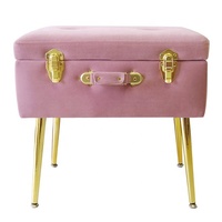 Pouf de rangement moderne de luxe en tissu, coffre de rangement, ottoman en velours rose, valise de rangement, pouf de rangement