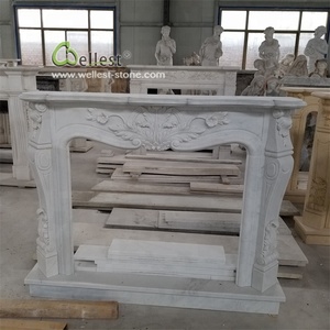 Manteau de cheminée fait à la main en marbre blanc, style européen, pièces - Product Image 3