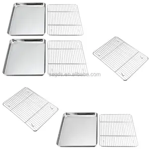 Set di teglie e rastrelliere in acciaio inossidabile <span class=keywords><strong>teglia</strong></span> da forno in acciaio inossidabile <span class=keywords><strong>teglia</strong></span> per biscotti <span class=keywords><strong>con</strong></span> <span class=keywords><strong>griglia</strong></span> di raffreddamento tostapane <span class=keywords><strong>teglia</strong></span> da forno - Product Image 1