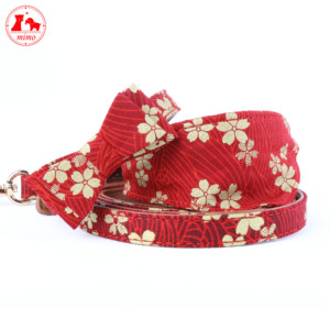 Stile giapponese S M red print sakura logo personalizzato personalizzato regolabile in pelle pet sciarpa bandana designer collare e guinzaglio per cani - Product Image 5