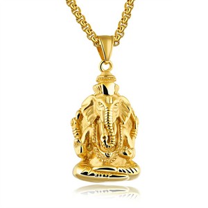 Marlary, regalo de moda, joyería Punk, collar con colgante de elefante hindú Ganesh de acero inoxidable - Product Image 3