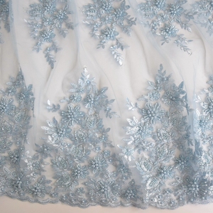 Chất Lượng Cao Pháp Ánh Sáng Màu Xanh 3D Đính Cườm Ren Với Ngọc Trai Hoa Thêu Vải Tuyn Ren Vải HY0586-7 - Product Image 2