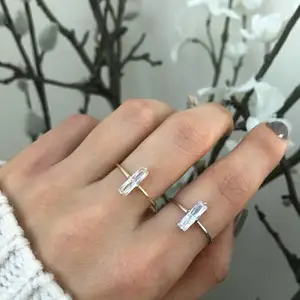 热销可调节戒指妇女镀金钻石长方形堆叠戒指纯银出售