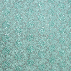 最高級のミントグリーンコードレース生地、スパンコール付きのアフリカのギピュールレース生地、ウェディングドレス用 - Product Image 2