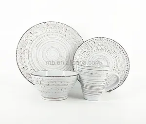 Wholesale stoneware tableware color glazed matte fine tabletop embossed luxury dinner set ceramic dinnerware sets