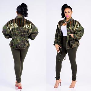 Q160 Fashion Clothing for Women 2023 Sequin <strong>Camo</strong> <strong>Jacket</strong> <strong>Jackets</strong> - Product Image 2