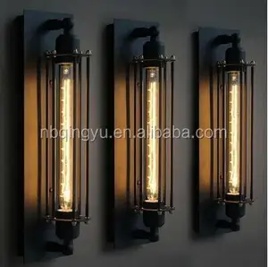 阁楼壁灯工业古董光哑光黑光铁笼壁灯与爱迪生灯泡 T9-300