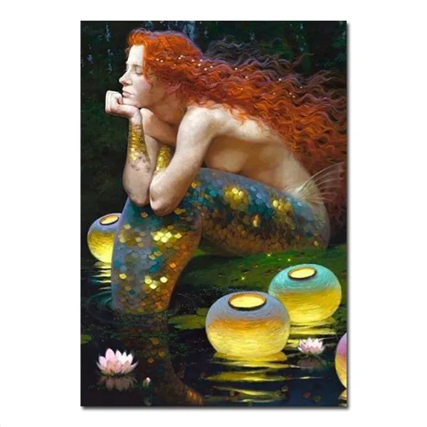 Newest design handmade decorative mermaid canvas oil painting