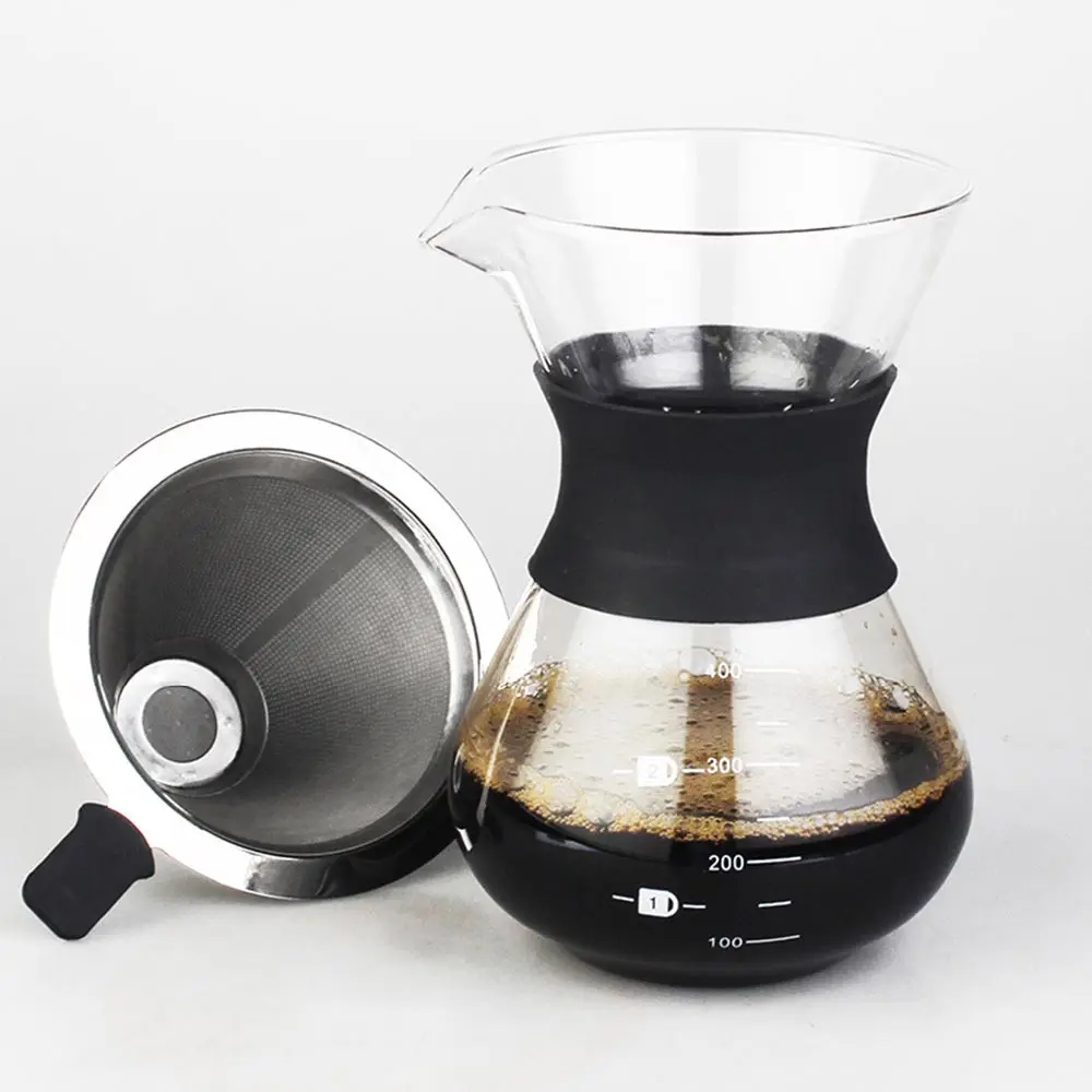 Black Silicon Band Coffee Dripper Pour Over Coffee Maker with Permanent Filter 400ml