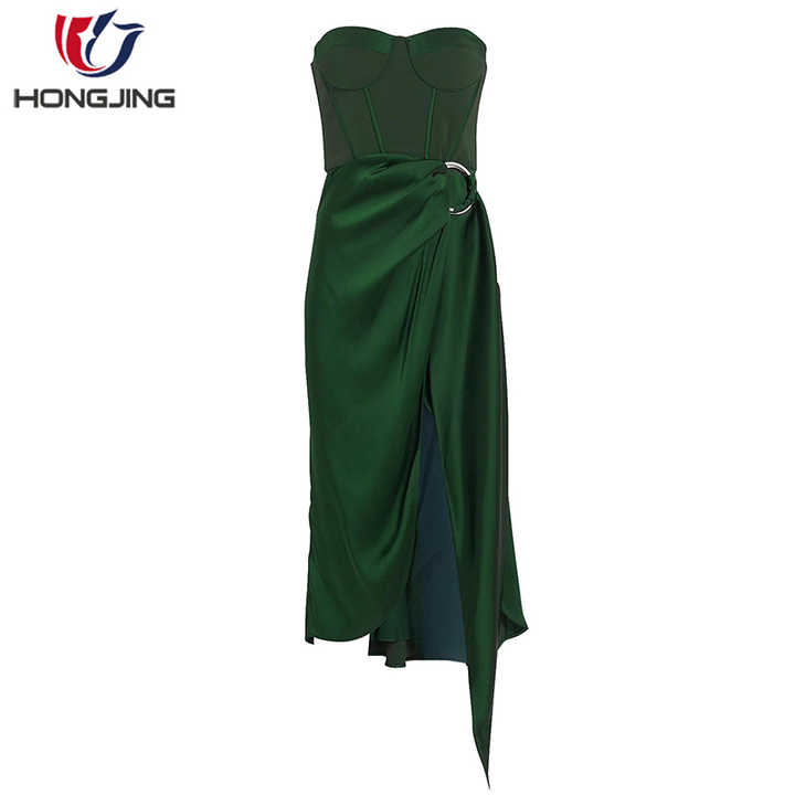 Frauen süßer Herz-Ausschnitt Träger loses Bustier Asymmetrisches Kleid Träger loses Korsett-Styling ohne Knochen Ärmelloses Party kleid mit Schlitz vorne