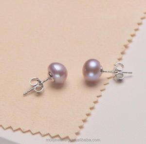 Sıcak toptan takı 925 ayar gümüş 7-8mm düğme şekli damızlık tatlısu inci küpeler - Product Image 5