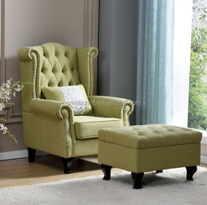 Set Divano Chesterfield con Poltrona Trapuntata, Divano Moderno per Soggiorno con Gambe in Legno e Rivestimento in Tessuto - Product Image 6