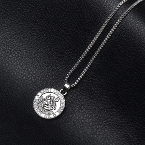 Mode Perhiasan Emas Italia <span class=keywords><strong>Saint</strong></span> St Christopher Putaran Medali Liontin Kalung