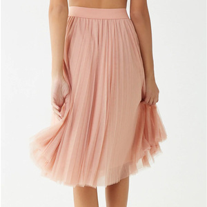 Women's <strong>Pink</strong> Tulle <strong>Skirt</strong> Elasticized Waist A-Line <strong>Pleated</strong> Flare Bohemian Style Empire Lined Tulle <strong>Skirt</strong> - Product Image 4