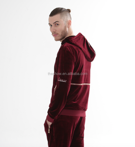 Stijlvolle Mannen Officiële Custom Velours Trainingspakken Blanco Groothandel Kleding Custom Rits Up Heren Rode Bordeauxrode Fluwelen Trainingspakken
